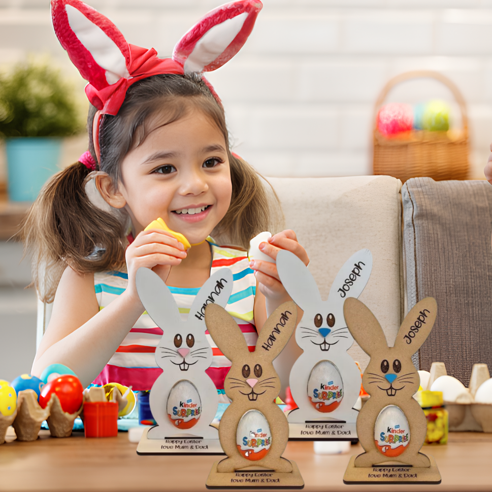 Support en bois pour œufs en chocolat de lapin de Pâques personnalisé – Décoration de fête personnalisable et cadeau sucré pour les enfants 🐰🎁