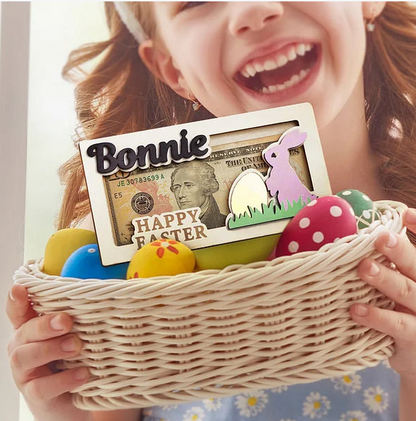 Portefeuille personnalisé en bois en forme de lapin pour enfants – Cadeau de Pâques personnalisé 🐰💖