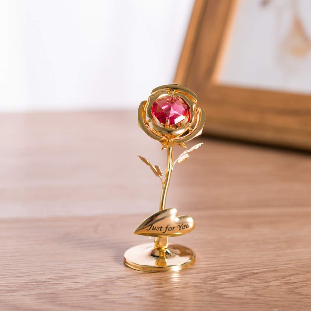 Elegant Rose Figurine – Gold & Silver with Custom Engraving for Mother’s Day