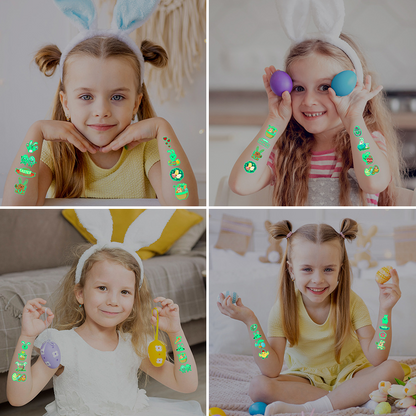 🌟 Tatouages ​​temporaires phosphorescents de lapin et d'œuf de Pâques 🐰🌸 – Cadeau de Pâques amusant pour les enfants 🐣