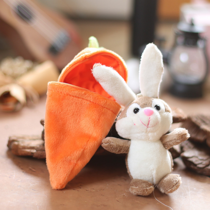 Weicher, süßer kleiner Hase, der sich in einem mit Reißverschluss versehenen Karotten-Plüschtier versteckt, personalisierte Osterkörbchenfüllung, Geschenk für Kinder