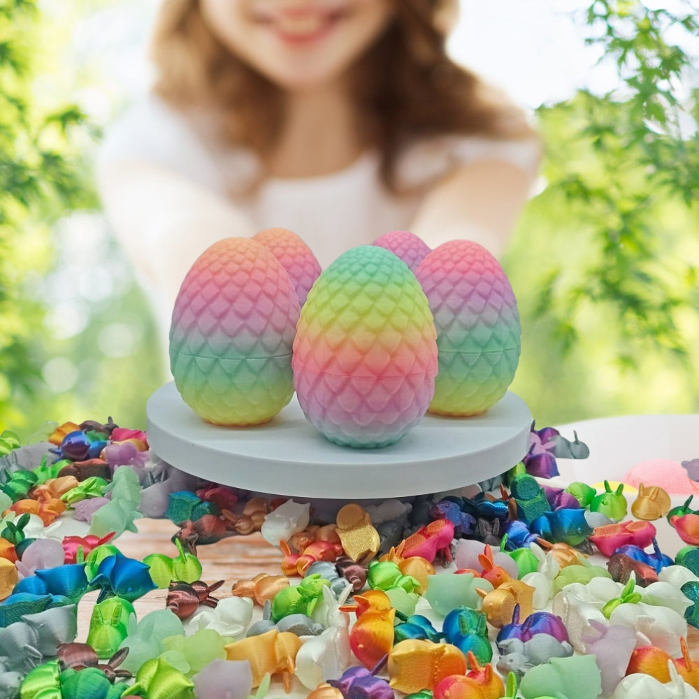 3D Printed Glow-in-the-Dark Rainbow Easter Egg & Colorful Bunny Toy Set