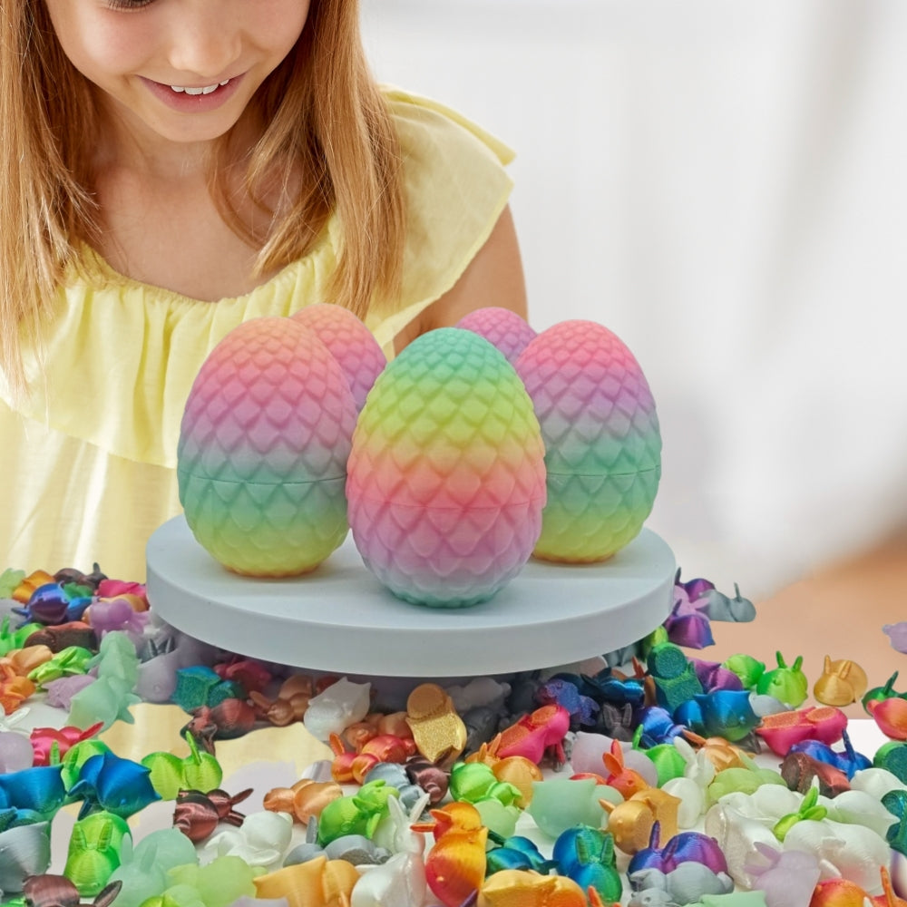 3D Printed Glow-in-the-Dark Rainbow Easter Egg & Colorful Bunny Toy Set