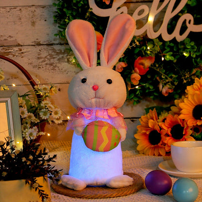 Lapin lumineux à LED tenant une carotte ou un œuf de Pâques en peluche – Nom personnalisable, cadeau de Pâques parfait pour les enfants