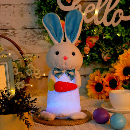 Lapin lumineux à LED tenant une carotte ou un œuf de Pâques en peluche – Nom personnalisable, cadeau de Pâques parfait pour les enfants