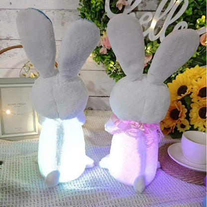 Lapin lumineux à LED tenant une carotte ou un œuf de Pâques en peluche – Nom personnalisable, cadeau de Pâques parfait pour les enfants