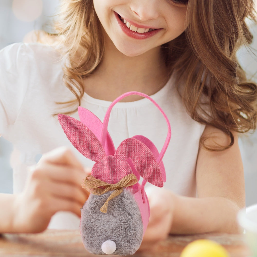 Eco-Friendly Easter Bunny Candy Basket – Non-Woven Fleece Rabbit Easter Egg Gift Bag