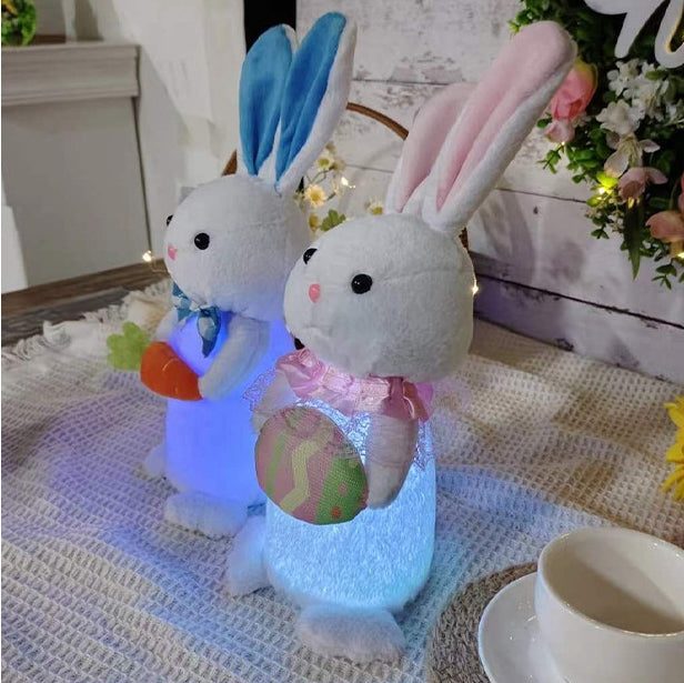 Lapin lumineux à LED tenant une carotte ou un œuf de Pâques en peluche – Nom personnalisable, cadeau de Pâques parfait pour les enfants