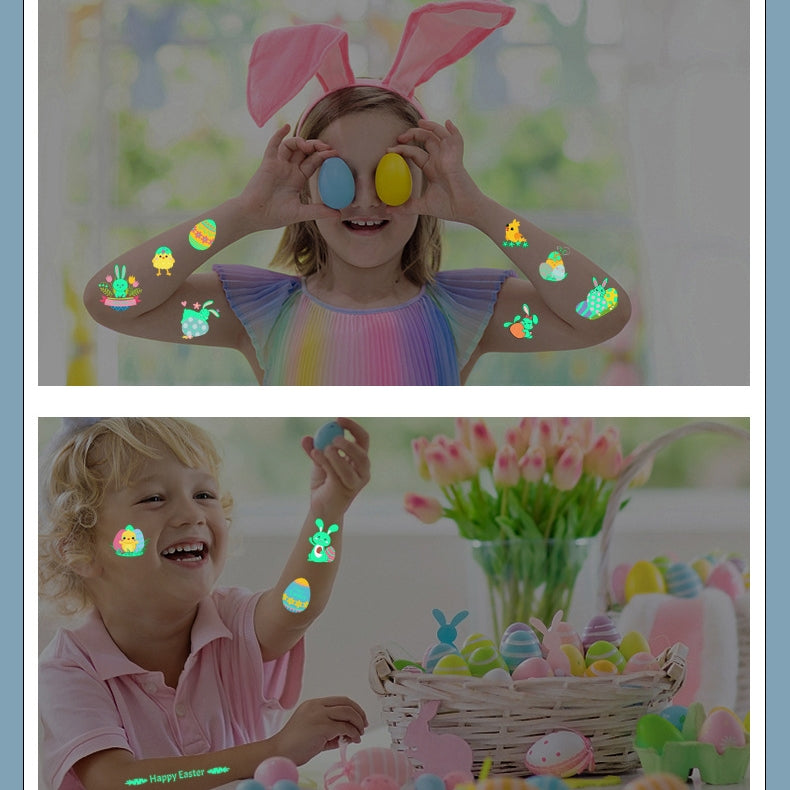 🌟 Glow-in-the-Dark Easter Bunny & Egg Temporary Tattoos 🐰🌸 – Fun,  Easter Gift for Kids 🐣