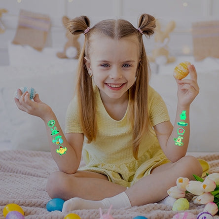 🌟 Tatouages ​​temporaires phosphorescents de lapin et d'œuf de Pâques 🐰🌸 – Cadeau de Pâques amusant pour les enfants 🐣