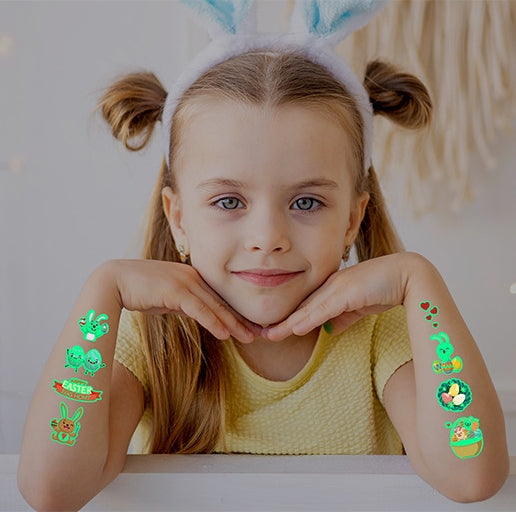 🌟 Tatouages ​​temporaires phosphorescents de lapin et d'œuf de Pâques 🐰🌸 – Cadeau de Pâques amusant pour les enfants 🐣