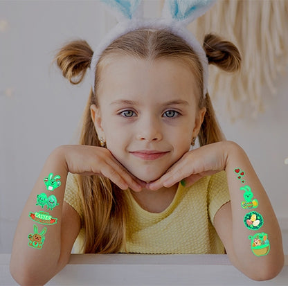 🌟 Glow-in-the-Dark Easter Bunny & Egg Temporary Tattoos 🐰🌸 – Fun,  Easter Gift for Kids 🐣