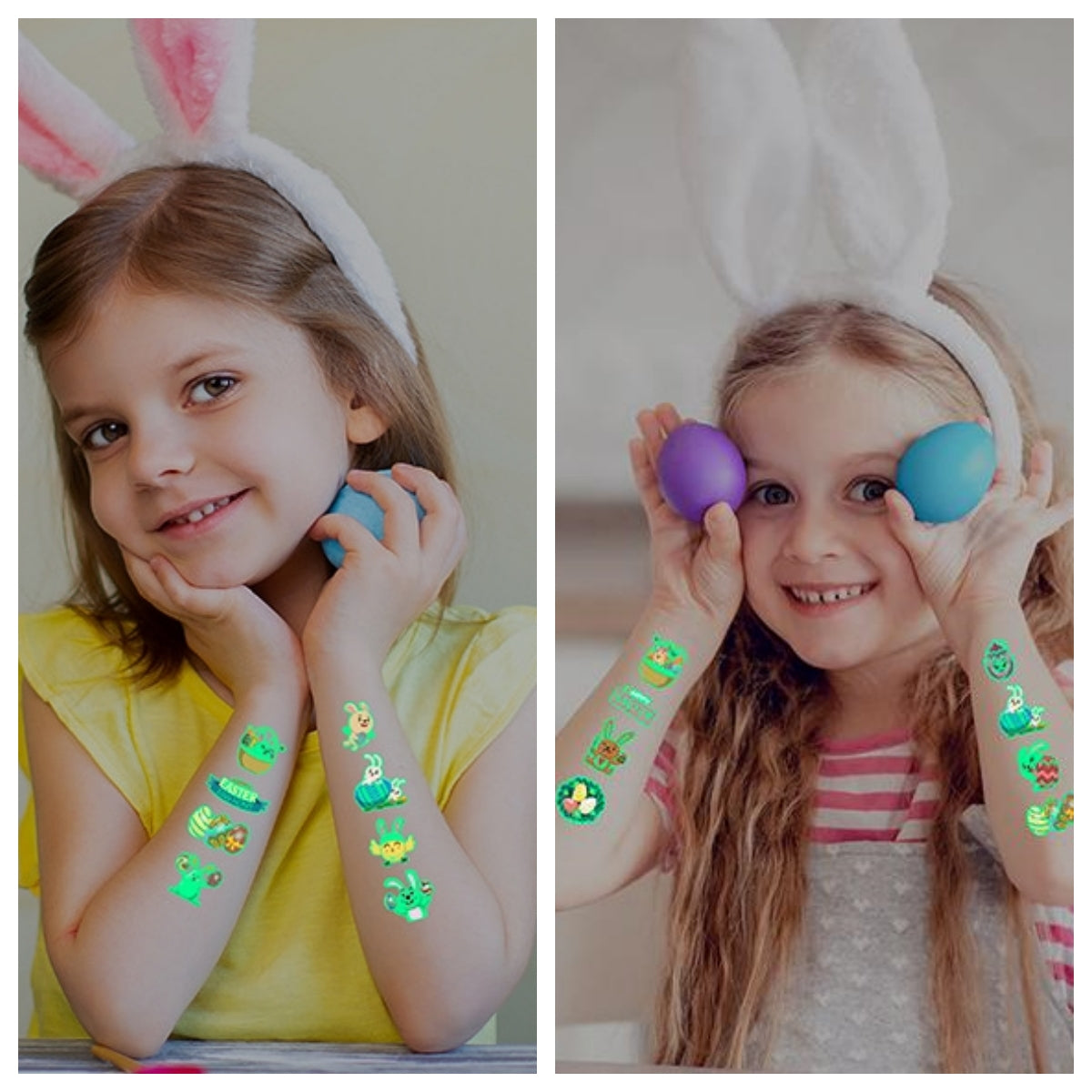 🌟 Tatouages ​​temporaires phosphorescents de lapin et d'œuf de Pâques 🐰🌸 – Cadeau de Pâques amusant pour les enfants 🐣