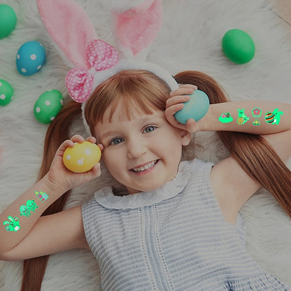 🌟 Tatouages ​​temporaires phosphorescents de lapin et d'œuf de Pâques 🐰🌸 – Cadeau de Pâques amusant pour les enfants 🐣