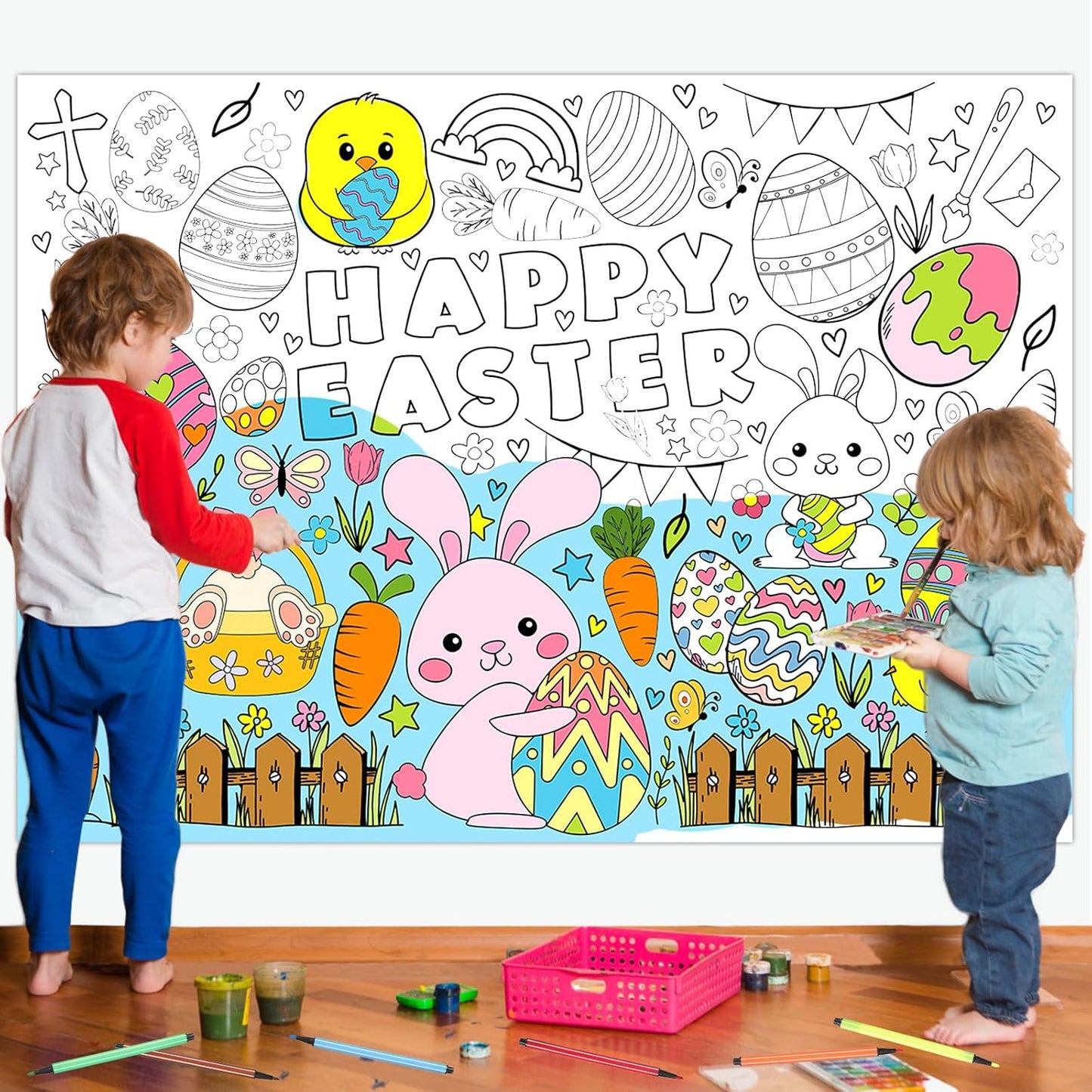 Easter Graffiti Poster Coloring Paper Tablecloth – Fun Activity for Kids! 🐣🎨