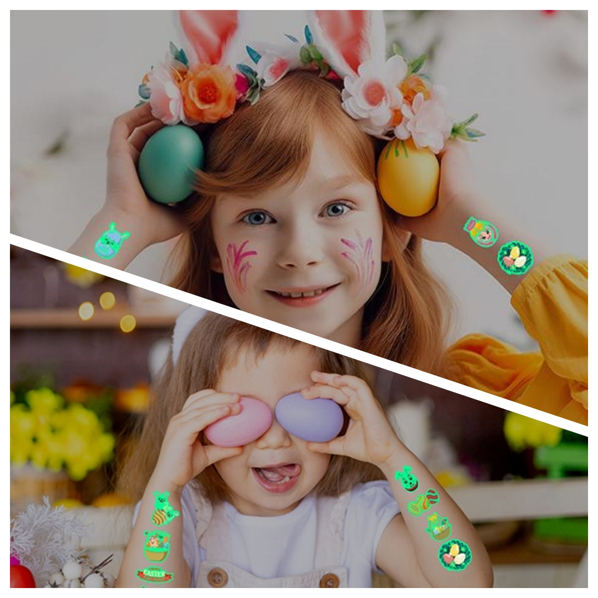 🌟 Glow-in-the-Dark Easter Bunny & Egg Temporary Tattoos 🐰🌸 – Fun,  Easter Gift for Kids 🐣