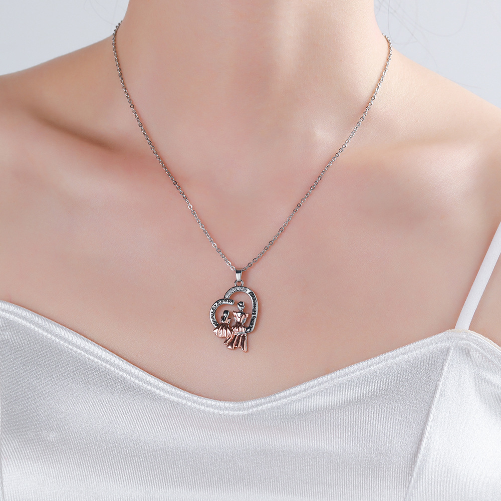 925 Silver Heart Necklace – Mother & Daughter with Engraved Messages