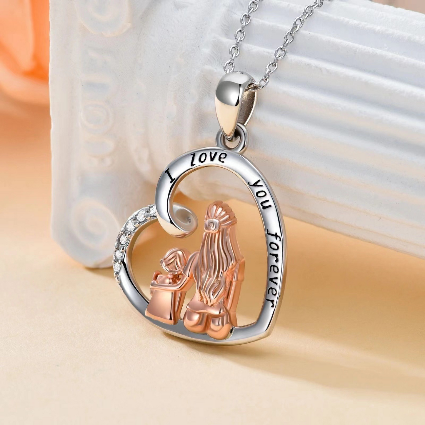 925 Silver Heart Necklace – Mother & Daughter with Engraved Messages