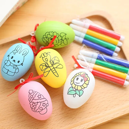 DIY Easter Plastic Egg Painting Kit for Kids - Cartoon Hand-Painted Eggshell