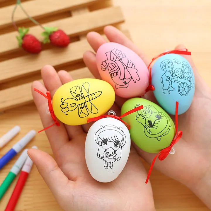 DIY Easter Plastic Egg Painting Kit for Kids - Cartoon Hand-Painted Eggshell