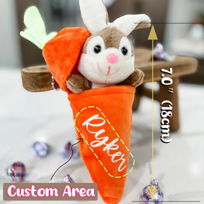 Petit lapin doux et mignon caché dans une peluche carotte zippée, cadeau personnalisé pour les enfants