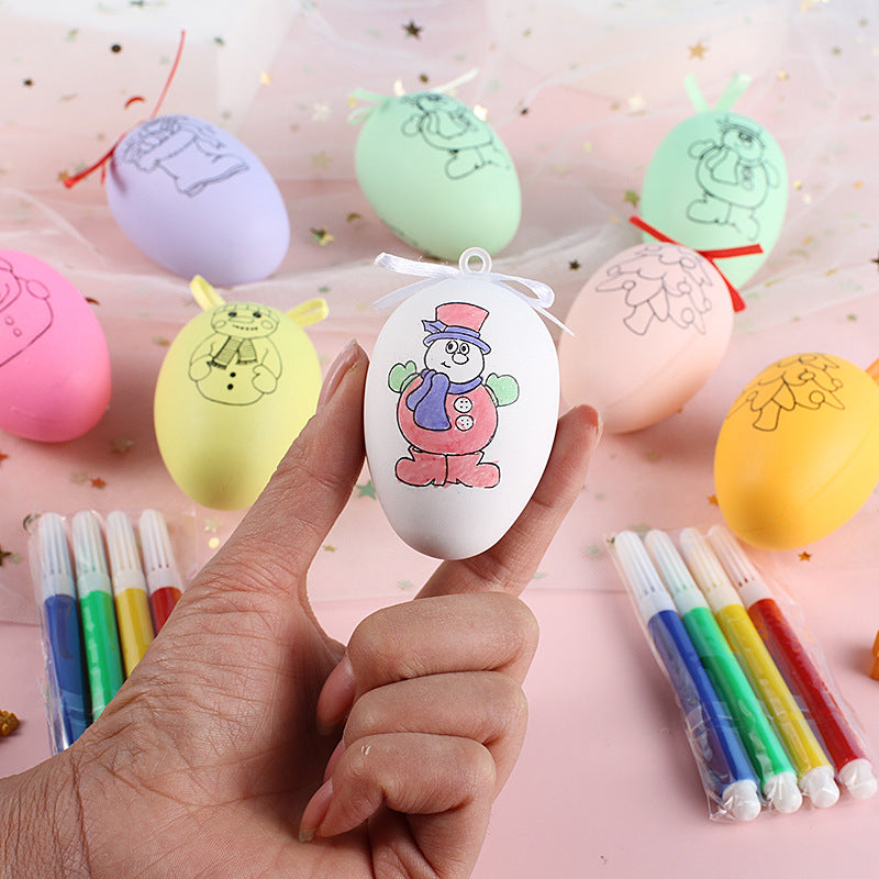 DIY Easter Plastic Egg Painting Kit for Kids - Cartoon Hand-Painted Eggshell