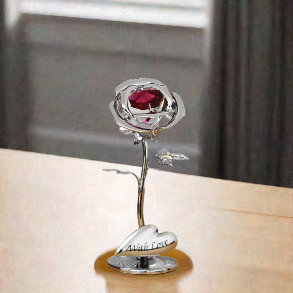 Elegant Rose Figurine – Gold & Silver with Custom Engraving for Mother’s Day