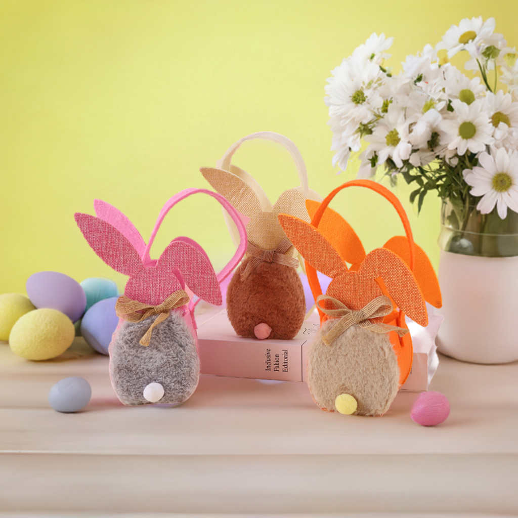 Eco-Friendly Easter Bunny Candy Basket – Non-Woven Fleece Rabbit Easter Egg Gift Bag