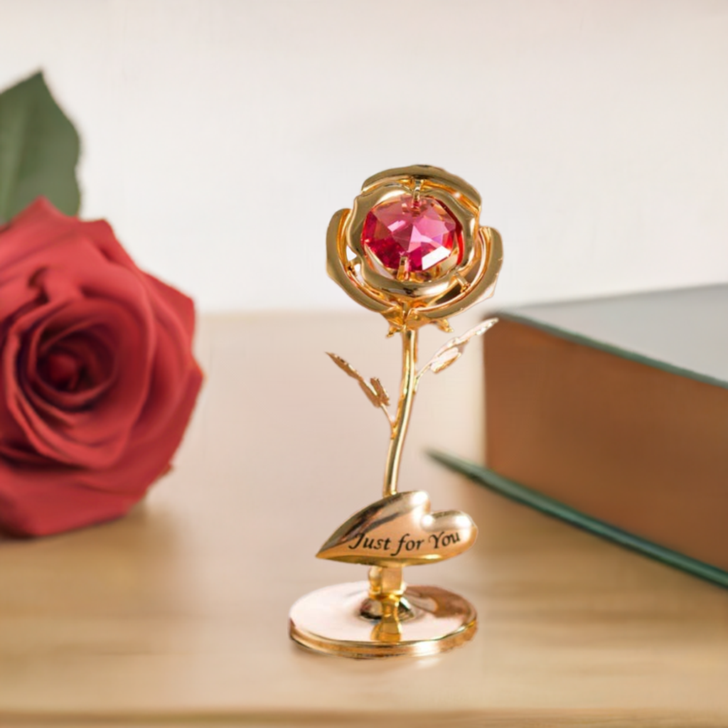 Elegant Rose Figurine – Gold & Silver with Custom Engraving for Mother’s Day