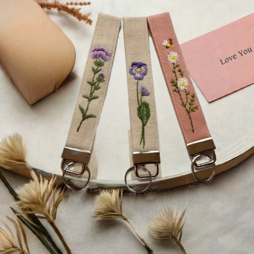 Customizable Embroidered Birth Month Flower Wrist Lanyard Keychain - Mother’s Day Gift 🌸💐