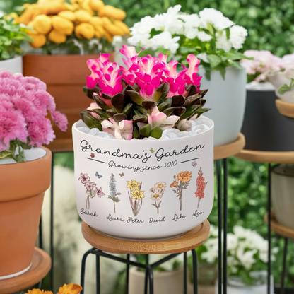 Personalized Grandma's Garden Plant Pot, Custom Birth Month Flower Pot, Plant Lover Gift