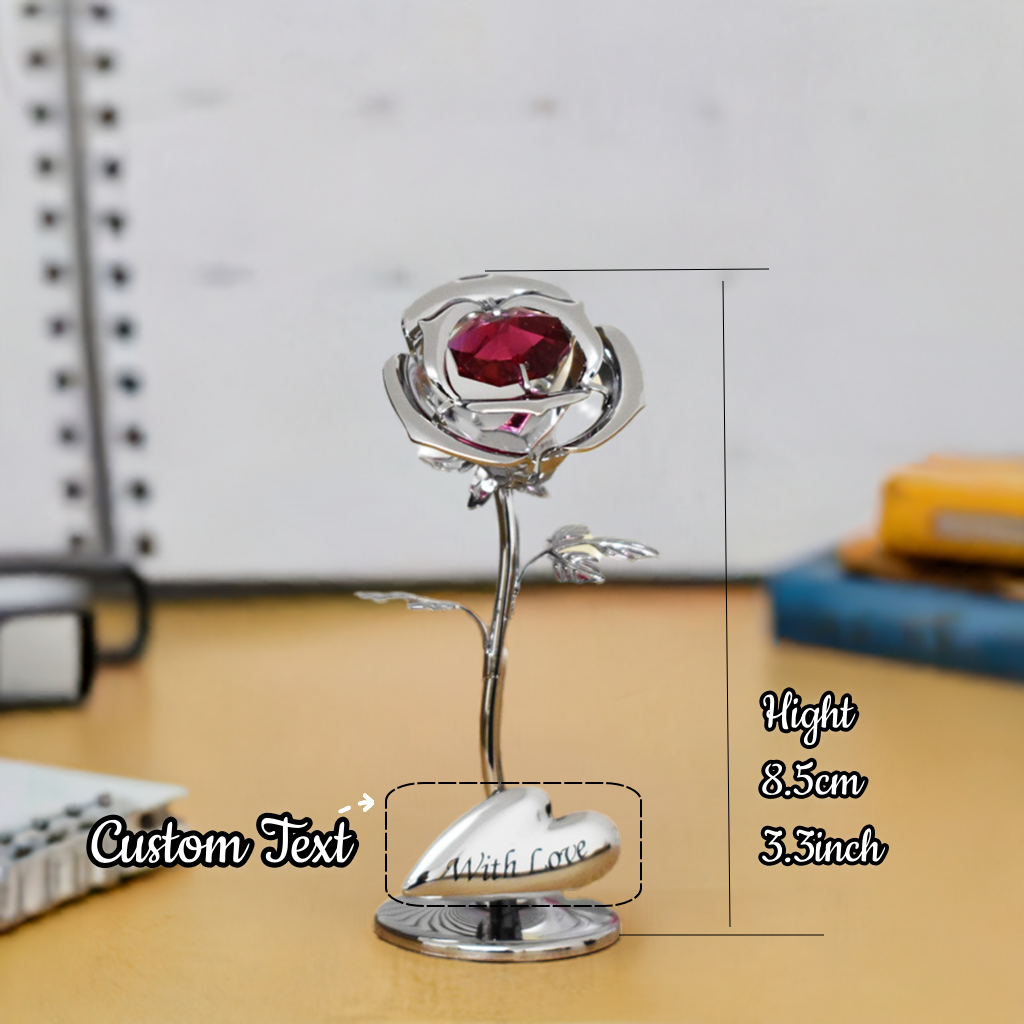 Elegant Rose Figurine – Gold & Silver with Custom Engraving for Mother’s Day