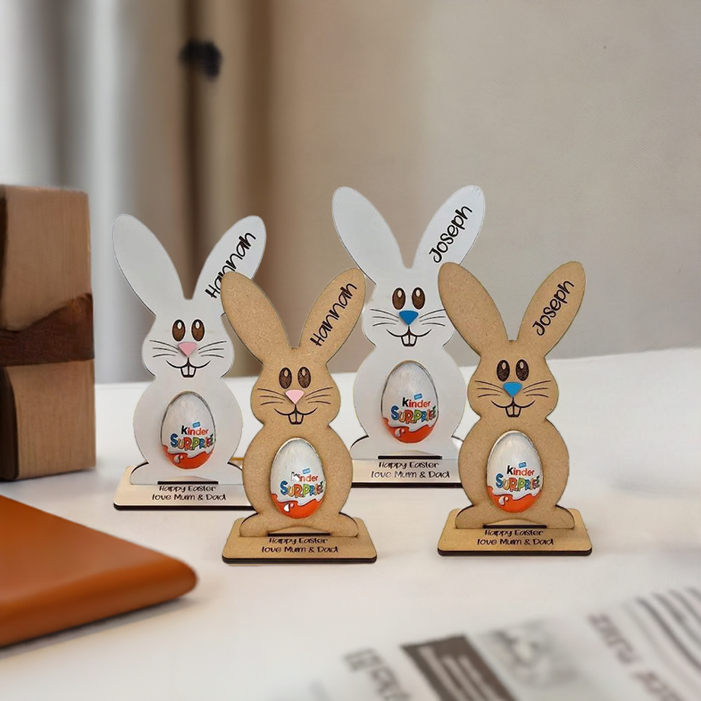 Support en bois pour œufs en chocolat de lapin de Pâques personnalisé – Décoration de fête personnalisable et cadeau sucré pour les enfants 🐰🎁