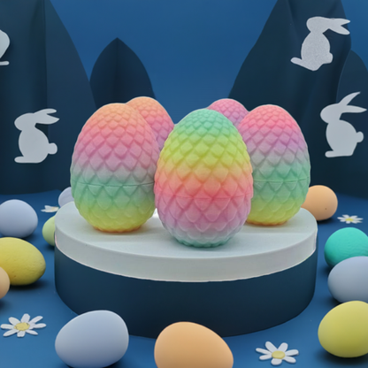 Ensemble d'œufs de Pâques arc-en-ciel phosphorescents et de jouets en forme de lapin coloré imprimés en 3D