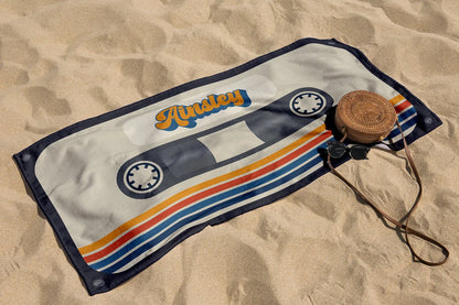 Personalized Retro Cassette Pattern Custom Name Beach Towel Pool Beach Bath