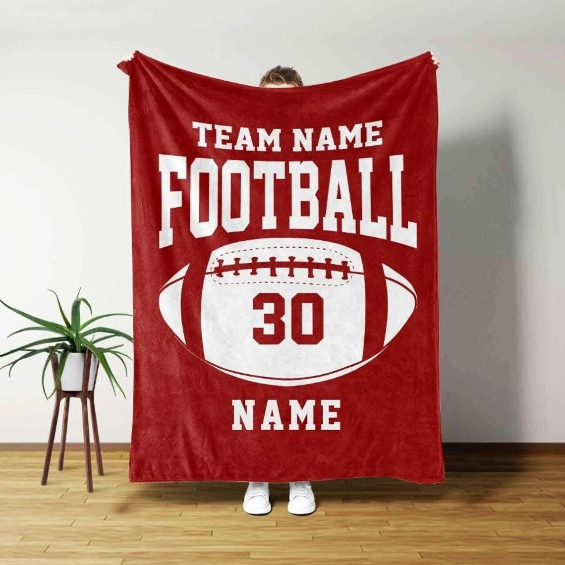 Personalized Football Blanket, Custom Football Gift for Dad, Husband, Son, Kid, Team, Football Team Soft Cozy