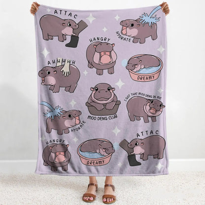 I Love Moo Deng Blanket, Funny Hippo Baby Blanket, Gift for Moo Deng Fan Club, Cute Baby Hippo Lover Gift