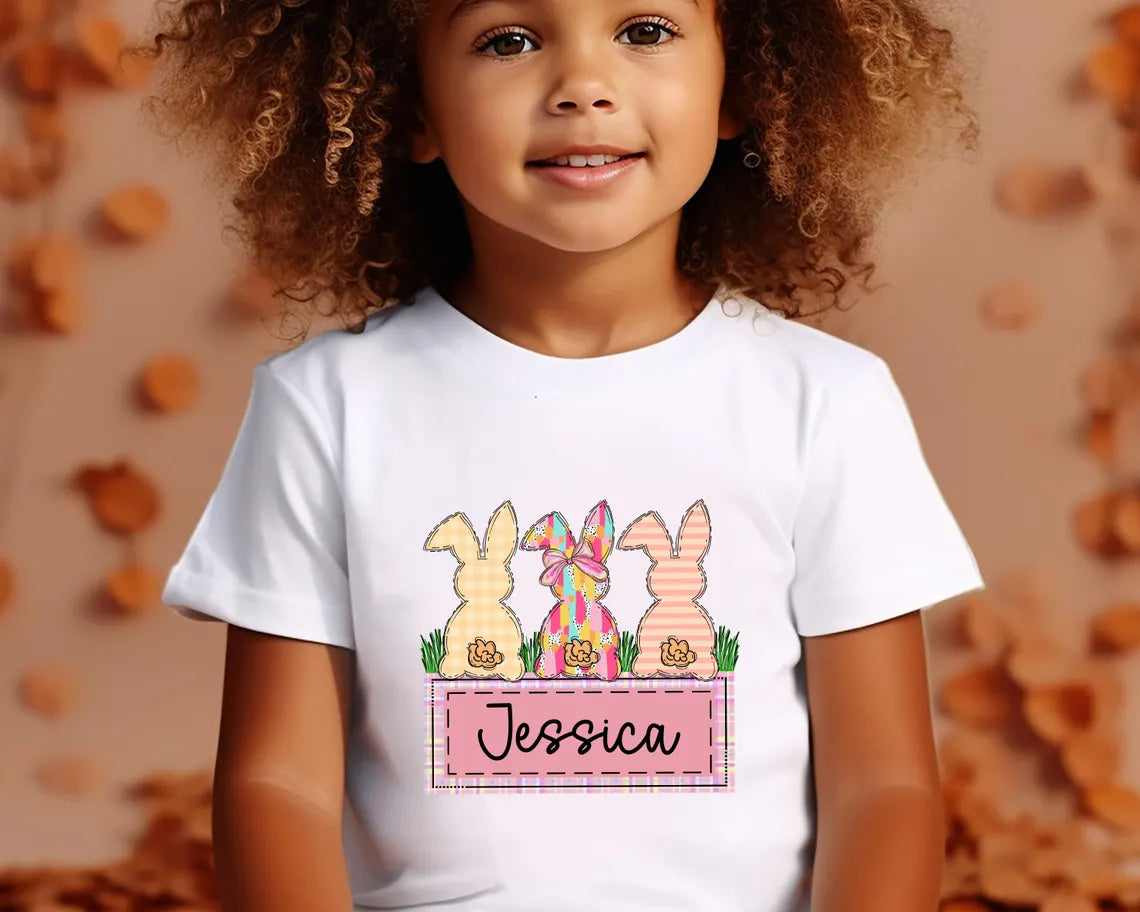 Personalized Easter Bunny Kids T-shirt | Custom Cotton Easter Gift 🌸🐰