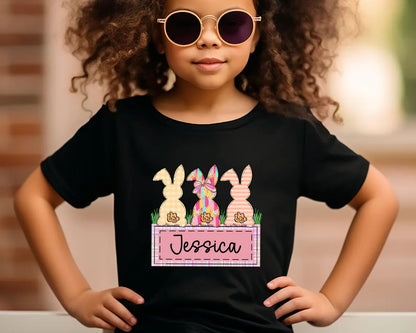 Personalized Easter Bunny Kids T-shirt | Custom Cotton Easter Gift 🌸🐰