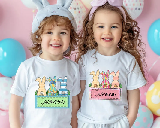 Personalized Easter Bunny Kids T-shirt | Custom Cotton Easter Gift 🌸🐰