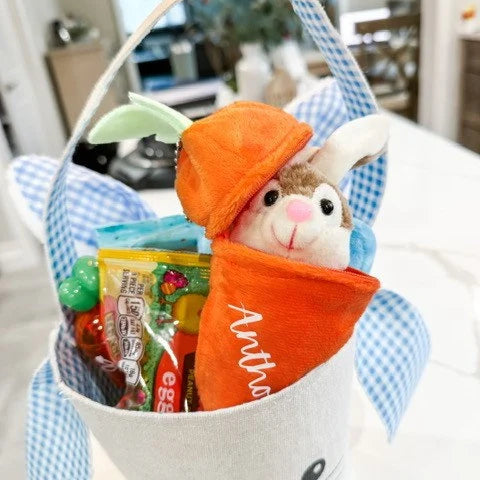 Personalized Soft Bunny Rabbit Carrot Plush Toy - Easter Basket Stuffer for Kids