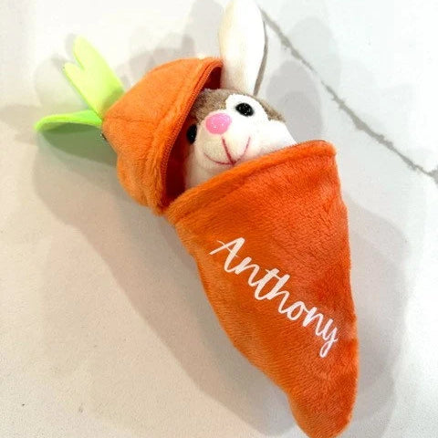 Personalized Soft Bunny Rabbit Carrot Plush Toy - Easter Basket Stuffer for Kids