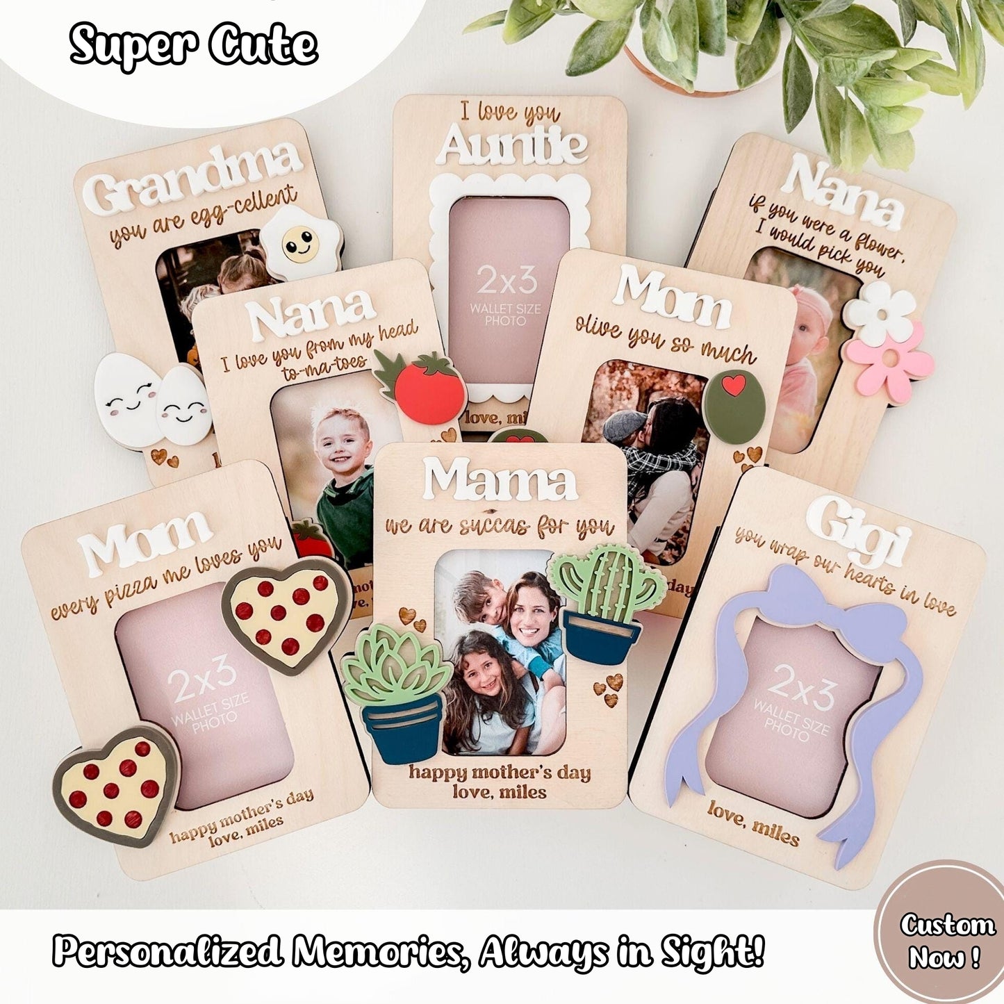 Personalized Wooden Photo Frame Fridge Magnet – Custom Name Gift for Family